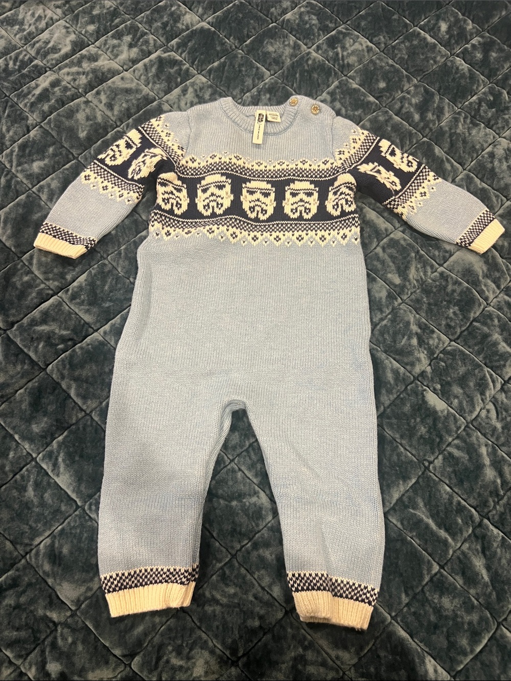 Janie and Jack Light Blue Knit Star Wars Storm Trooper One-Piece Romper